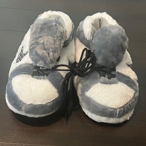 Nike Plush Slippers in Gray and White